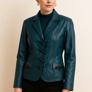 Pamela McCoy Deep Teal Blazer with Toggle Closures